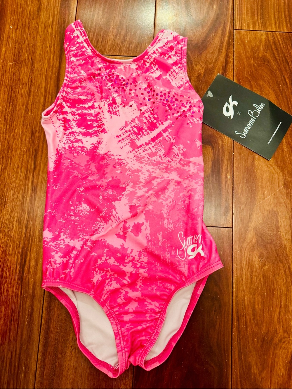 NWT GK x Simone Biles Signature Girls Leotard with Sparkle Details. Size CS